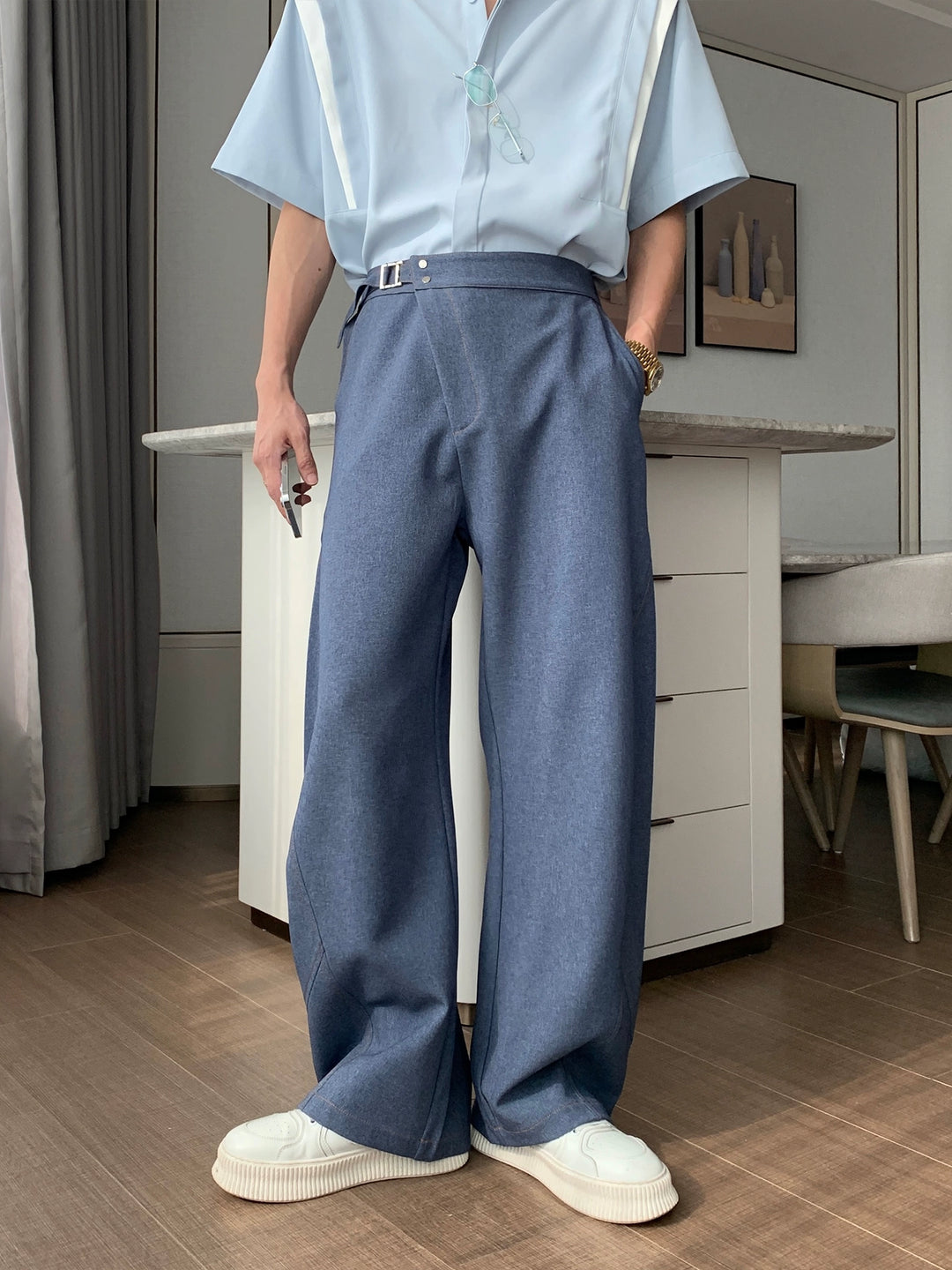 Pantalones de corte holgado con abertura lateral casuales 