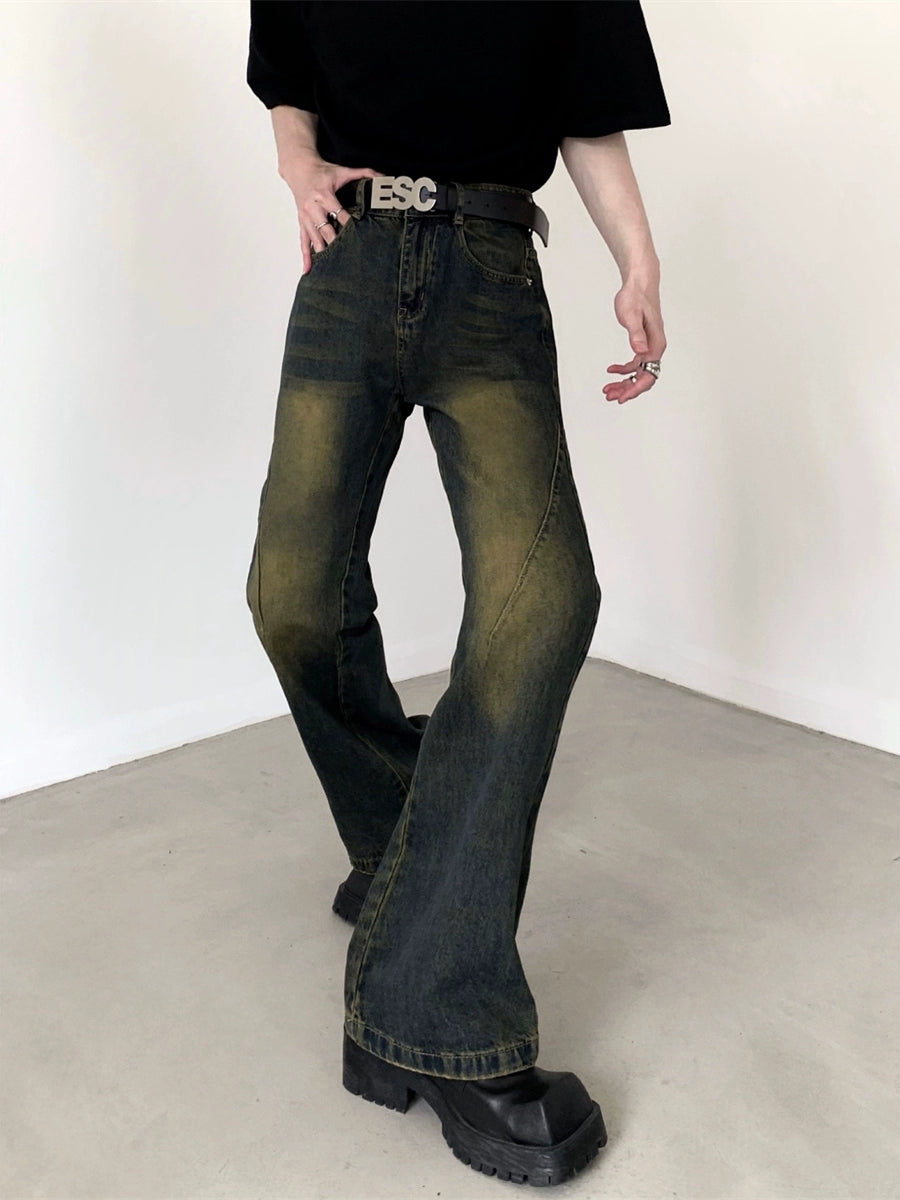 High Waist Flared Washed Distressed Pants