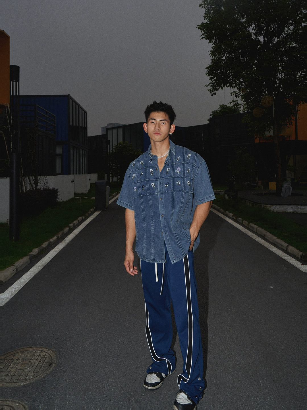 Embroidered Denim Short Sleeve Workwear Shirt