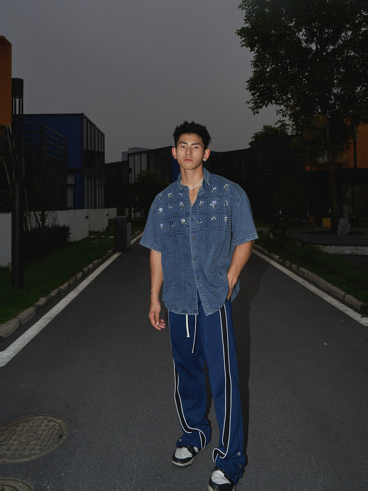 Embroidered Denim Short Sleeve Workwear Shirt