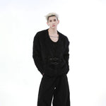 Metal Buckle V-Neck Mink Sweater