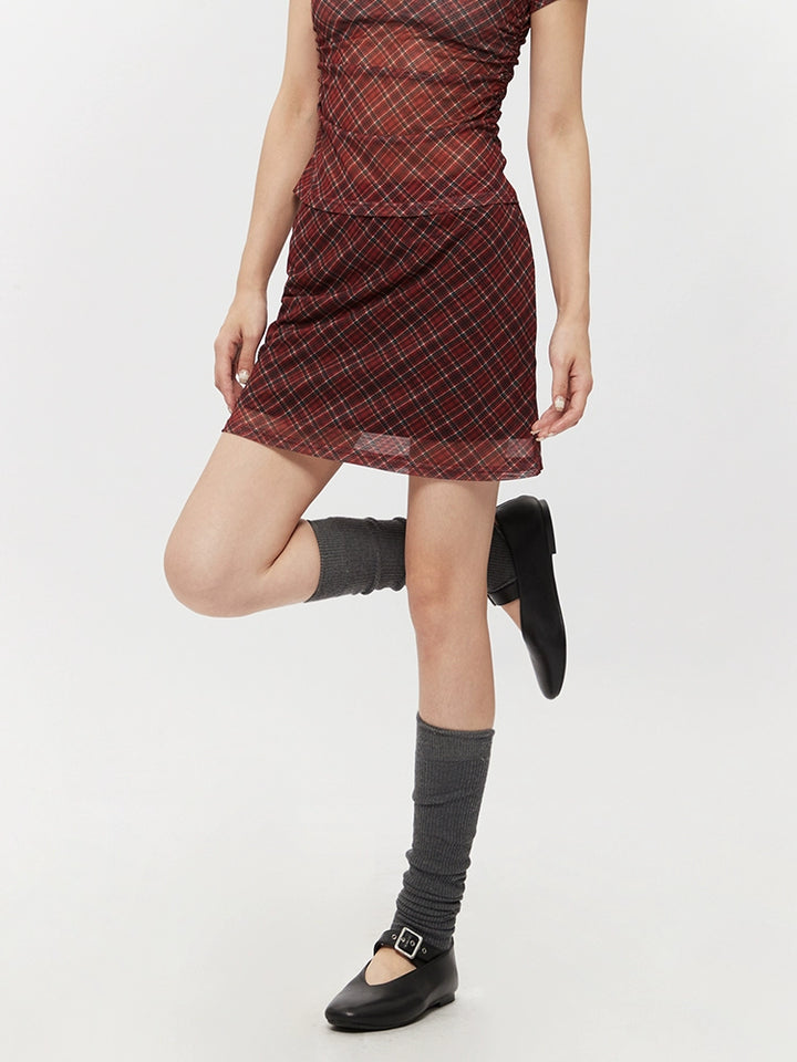 Plaid High Waist Slim A-Line Skirt