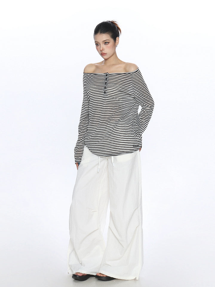 Striped Off Shoulder Long Sleeve Top