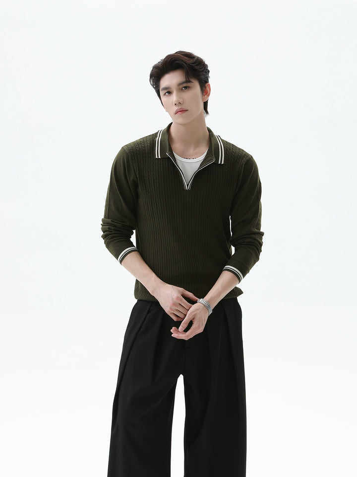 Knitted Half-Zip Polo Pullover