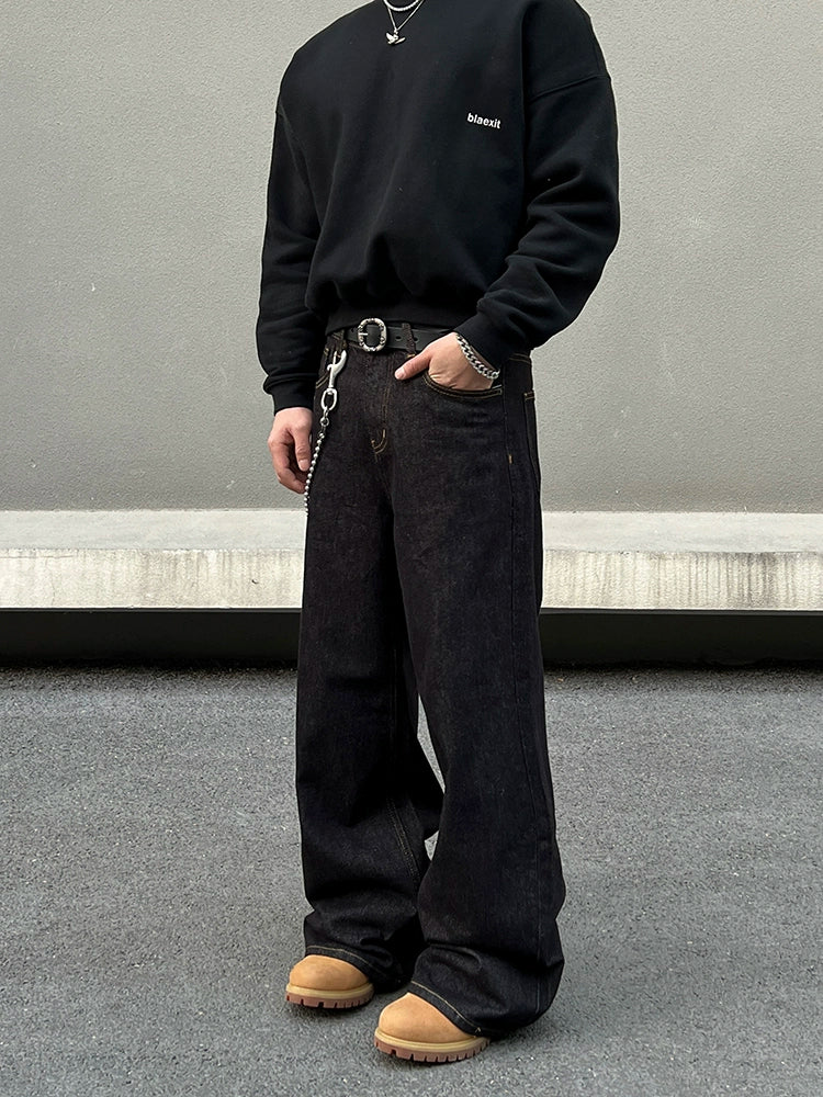Selvedge tung rak denimbyxor 