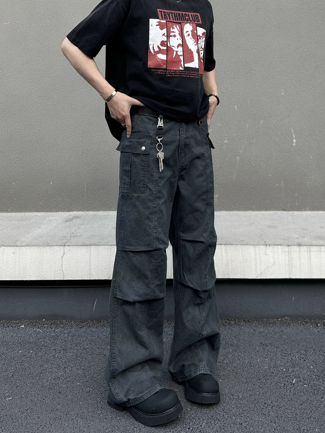 Retro Gewassen Multi-pocket Flared Broek 