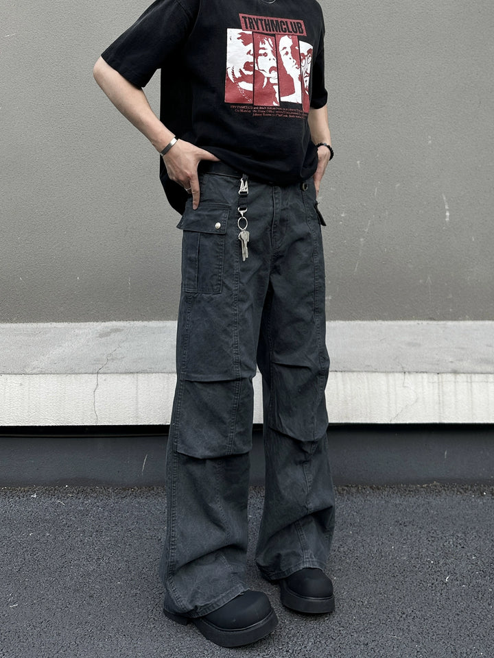 Retro Gewassen Multi-pocket Flared Broek 