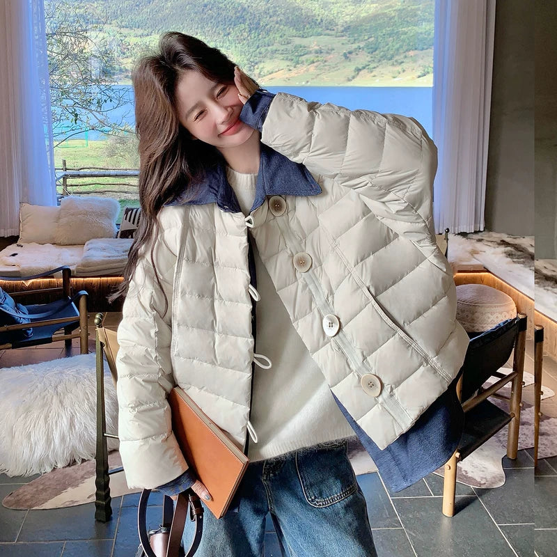 Short Lightweight Colorblock Down Jacket