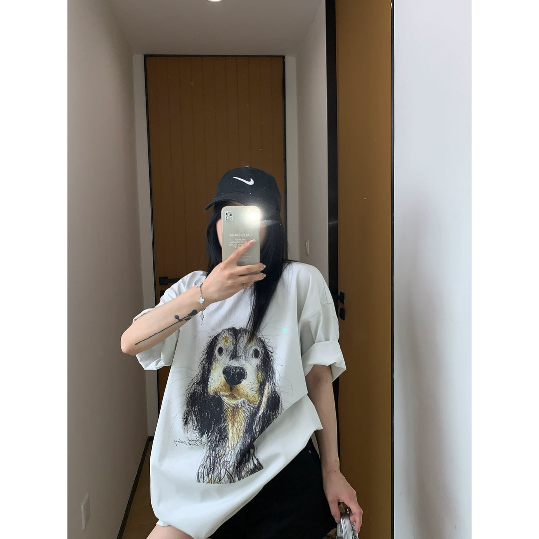 Cartoon Dog Graffiti Oversized T-Shirt