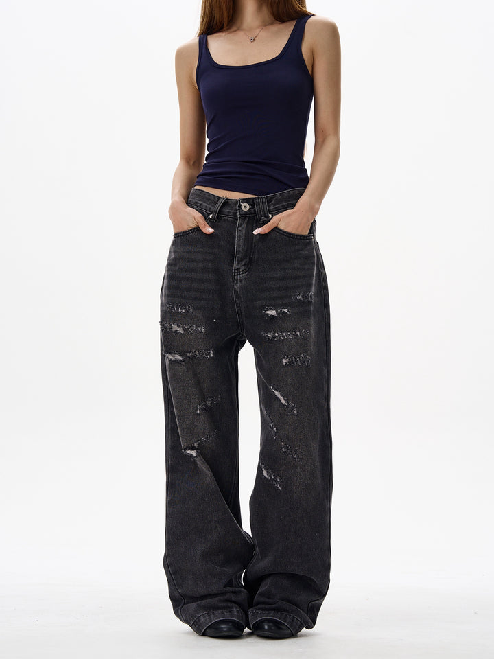 distressed wide leg retro jeans 