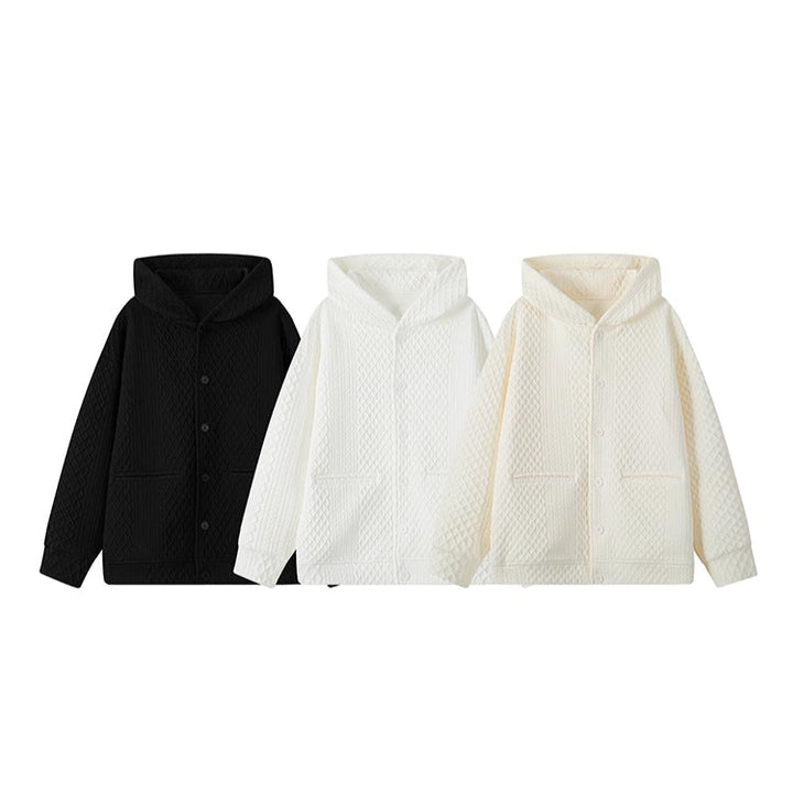 Waffle Texture Hooded Cardigan