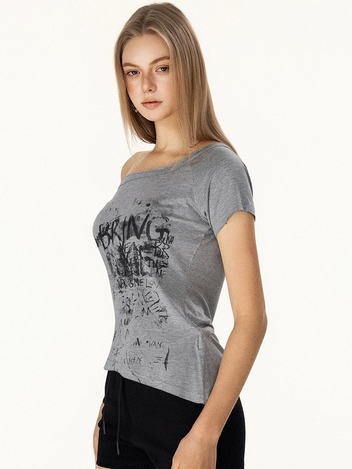 T-shirt graphique rétro à épaules dénudées 