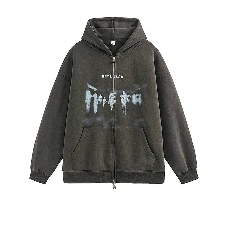 Graffiti Hooded Zip-Up Sweater