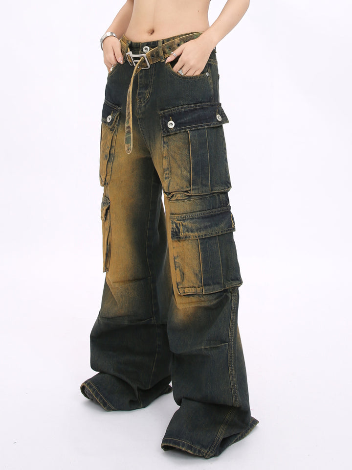 Weite Beinform Multi-Taschen Zerrissene Hose 