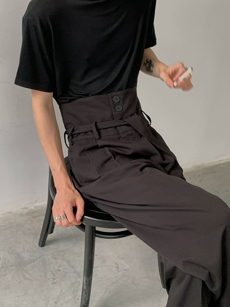 High Waist Straight Casual Pants with Belt