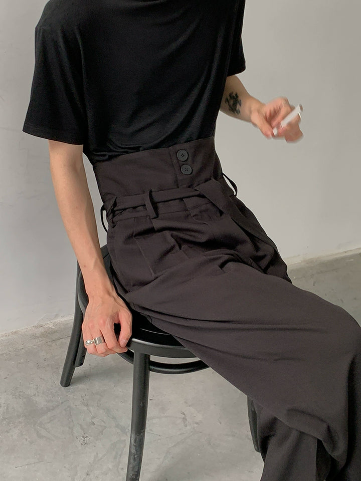 High Waist Straight Casual Pants with Belt