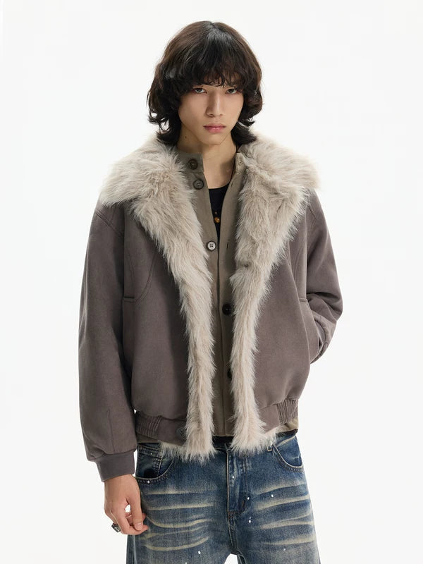 Giacca invernale imbottita con colletto in pelliccia sintetica 