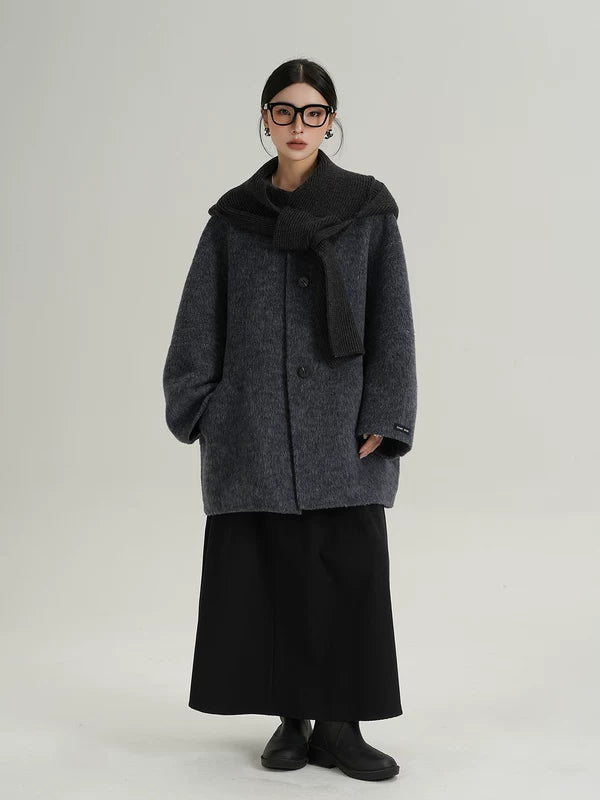 Шершавая смесь с капюшоном шарф-пальто 