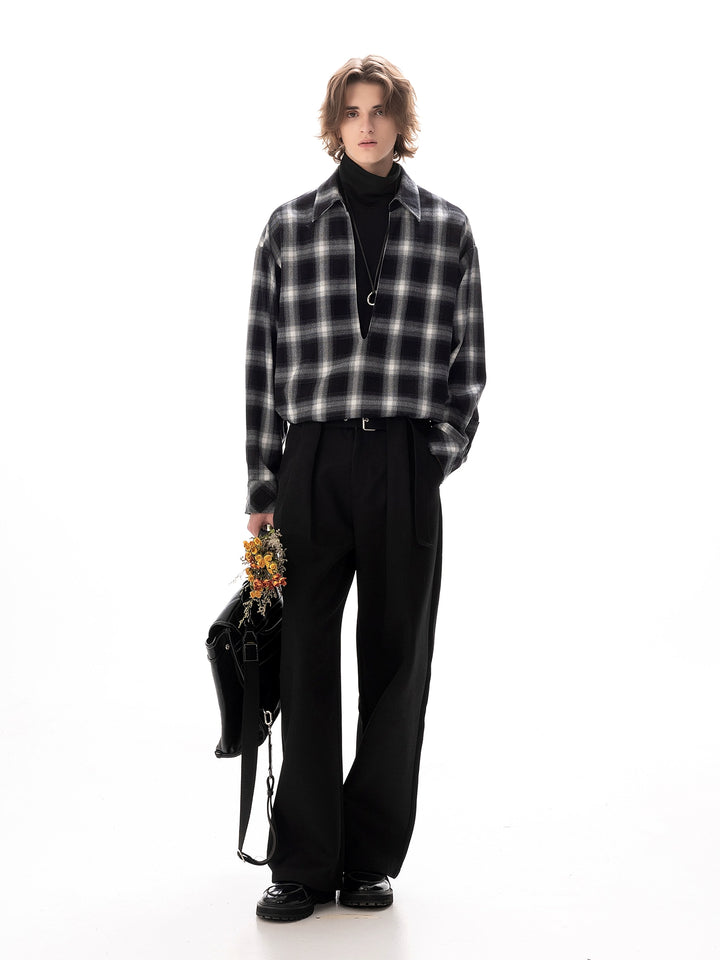 Black Lined Long Sleeve Plaid Shirt