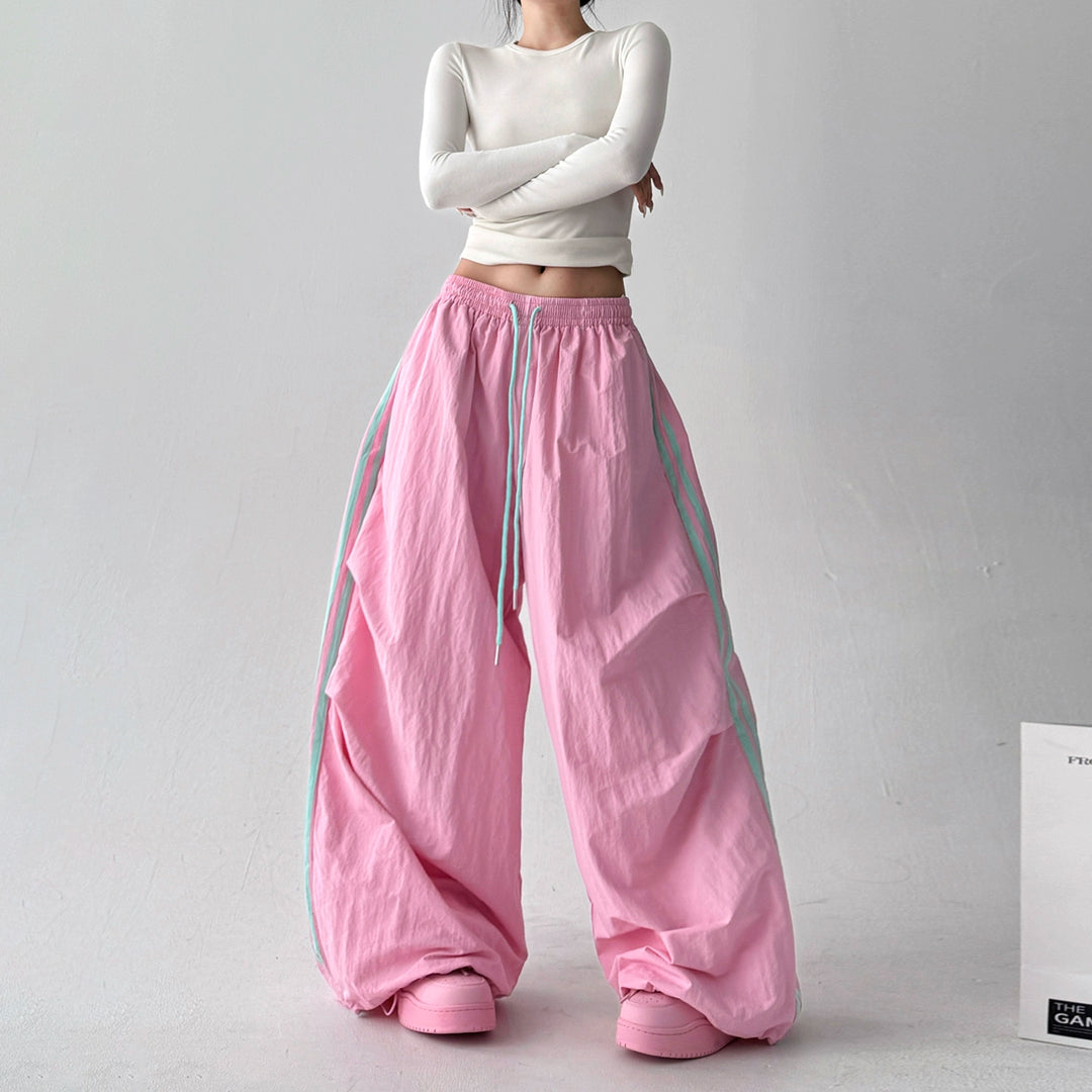 Retro Striped Wide Leg Sports Pants