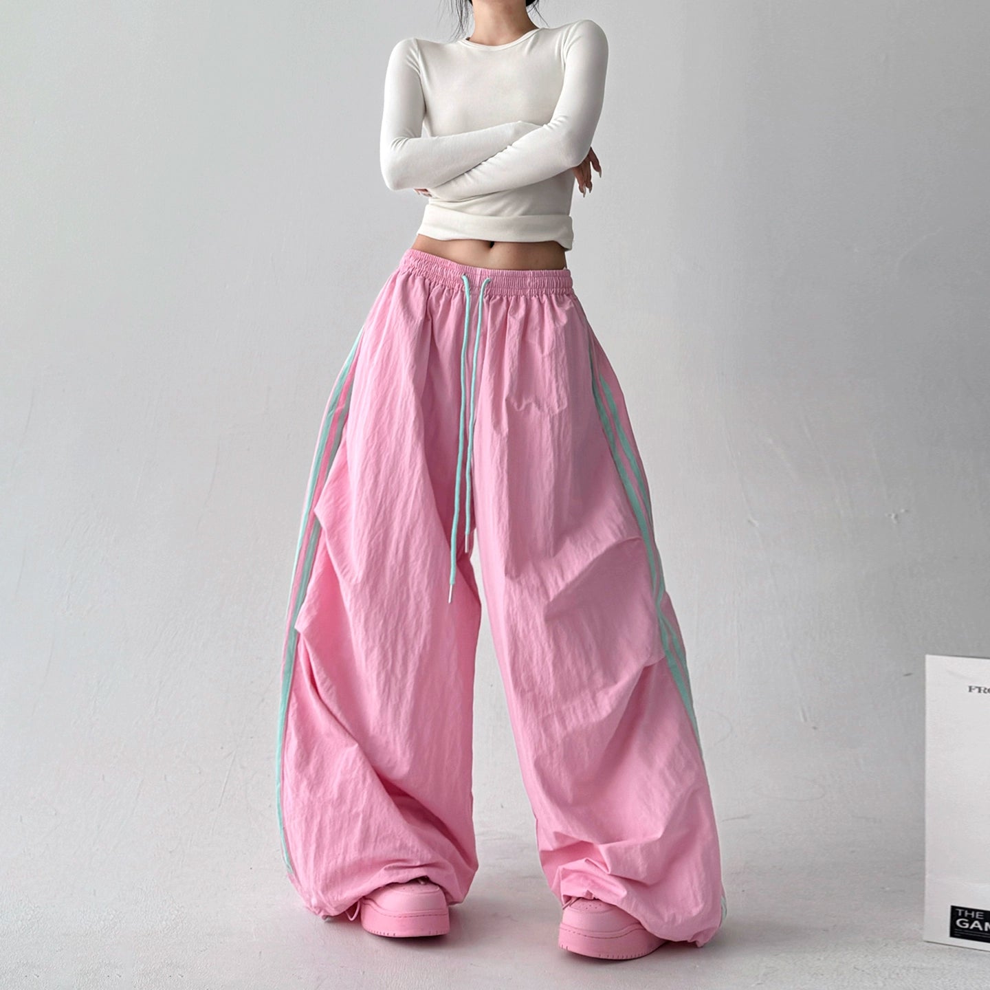 Retro Striped Wide Leg Sports Pants