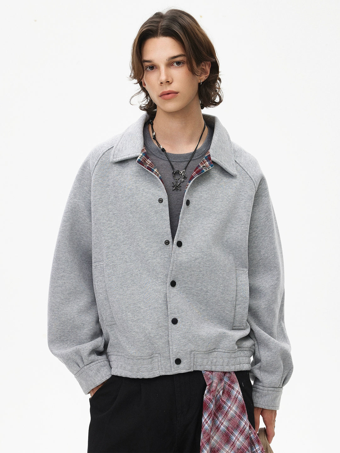 Veste courte ample à carreaux en patchwork 