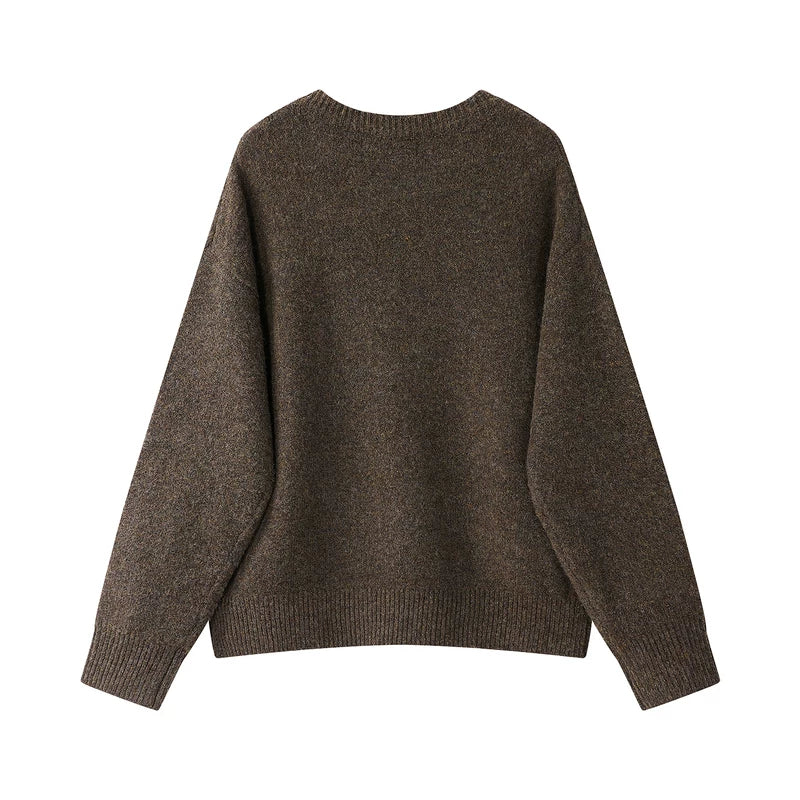 Cartoon Dog Jacquard Crew Neck Sweater