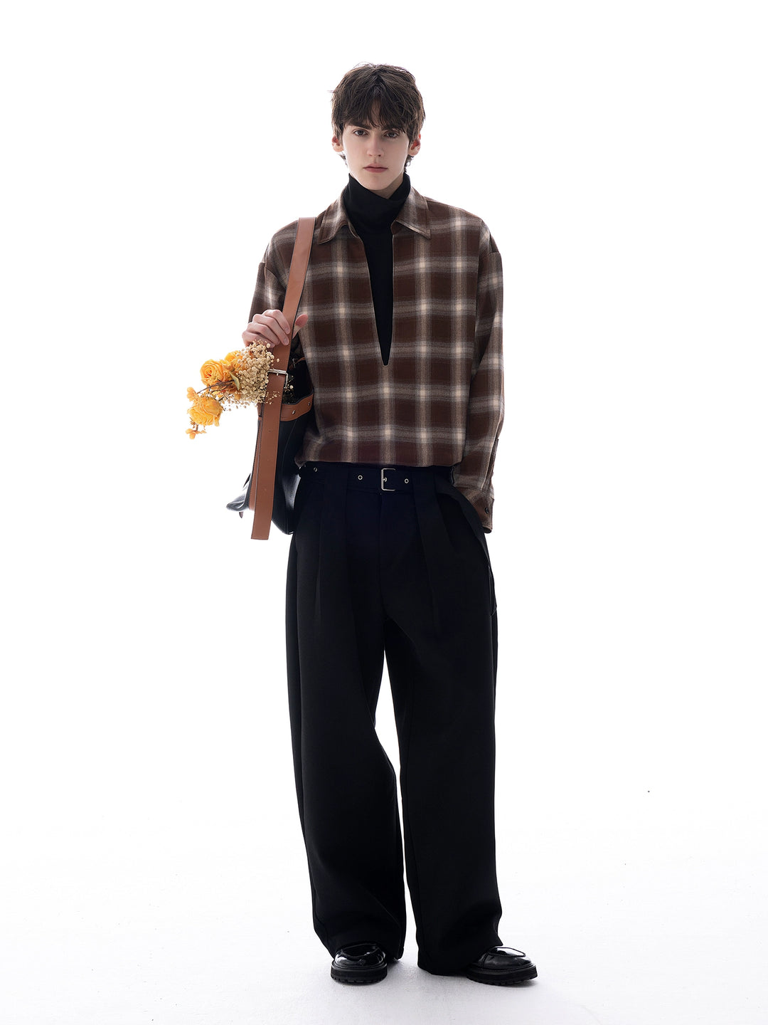 Wide-Leg Belted Casual Pants