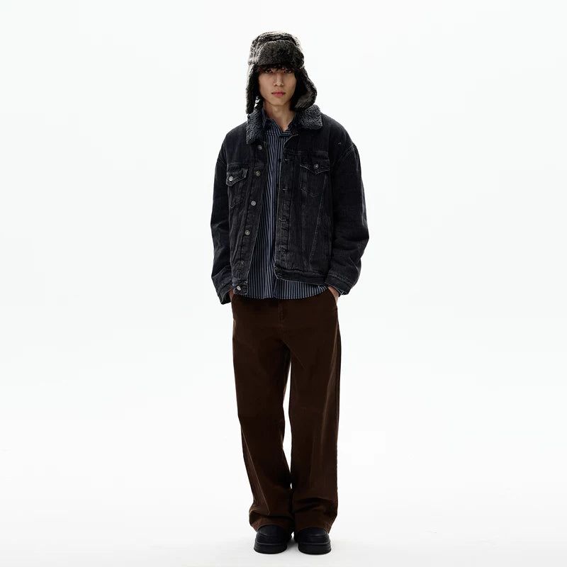 Veste en denim doublée de lambswool épais rétro 