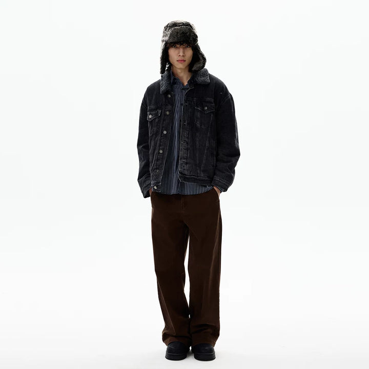 Veste en denim doublée de lambswool épais rétro 