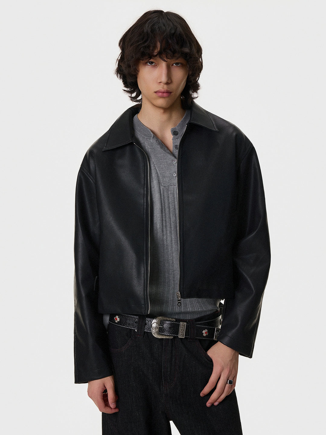 Lined Bomber Leather Short Jacket