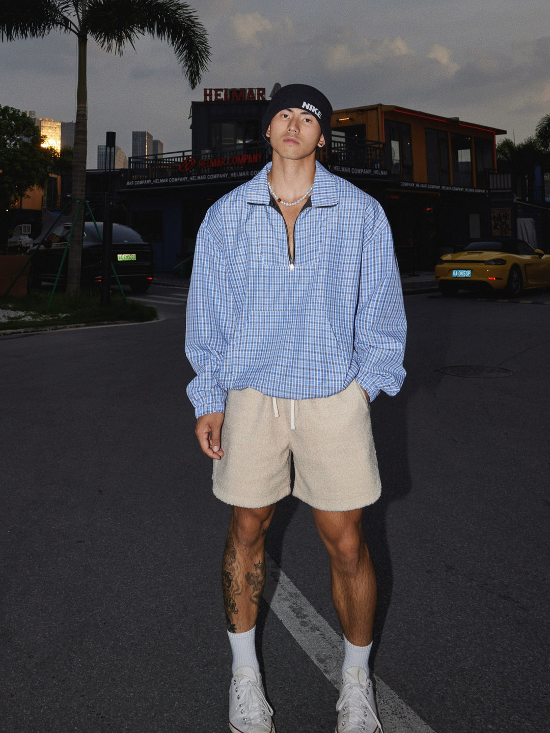 Sudadera con cremallera de cuadros retro 