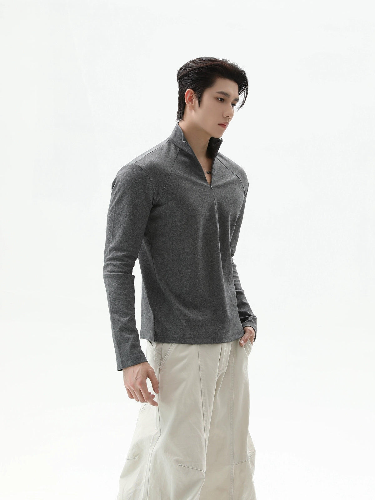 Half-Zip Long Sleeve Fitted Pullover