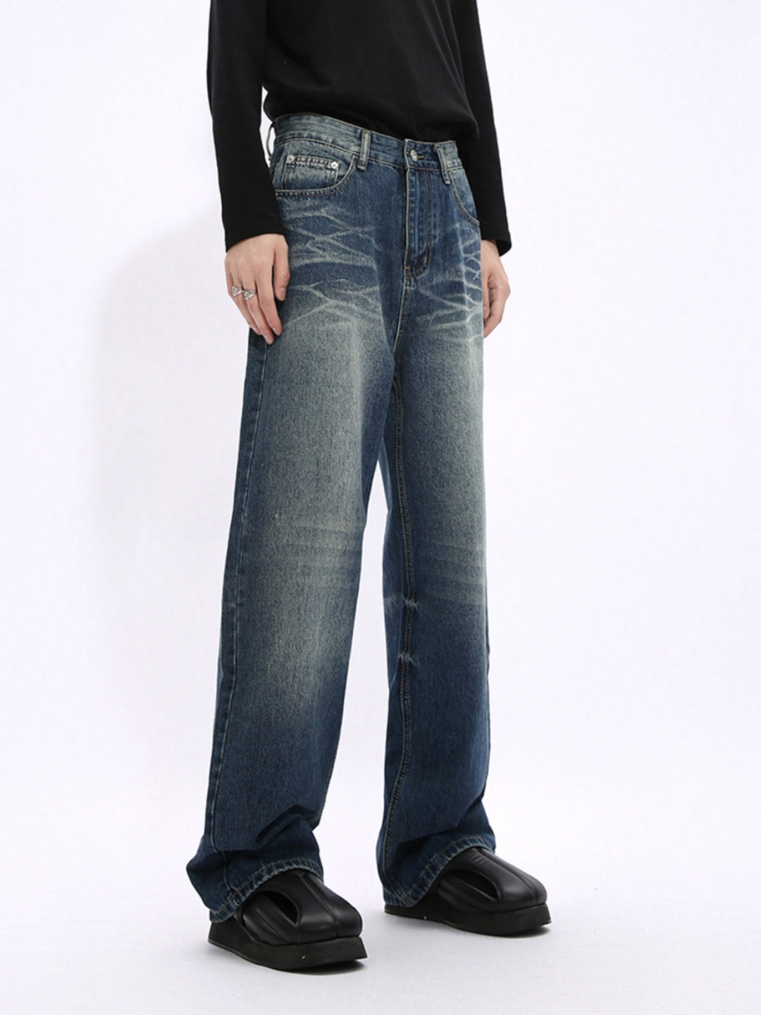 Retro mid-rise rette denimbukser 