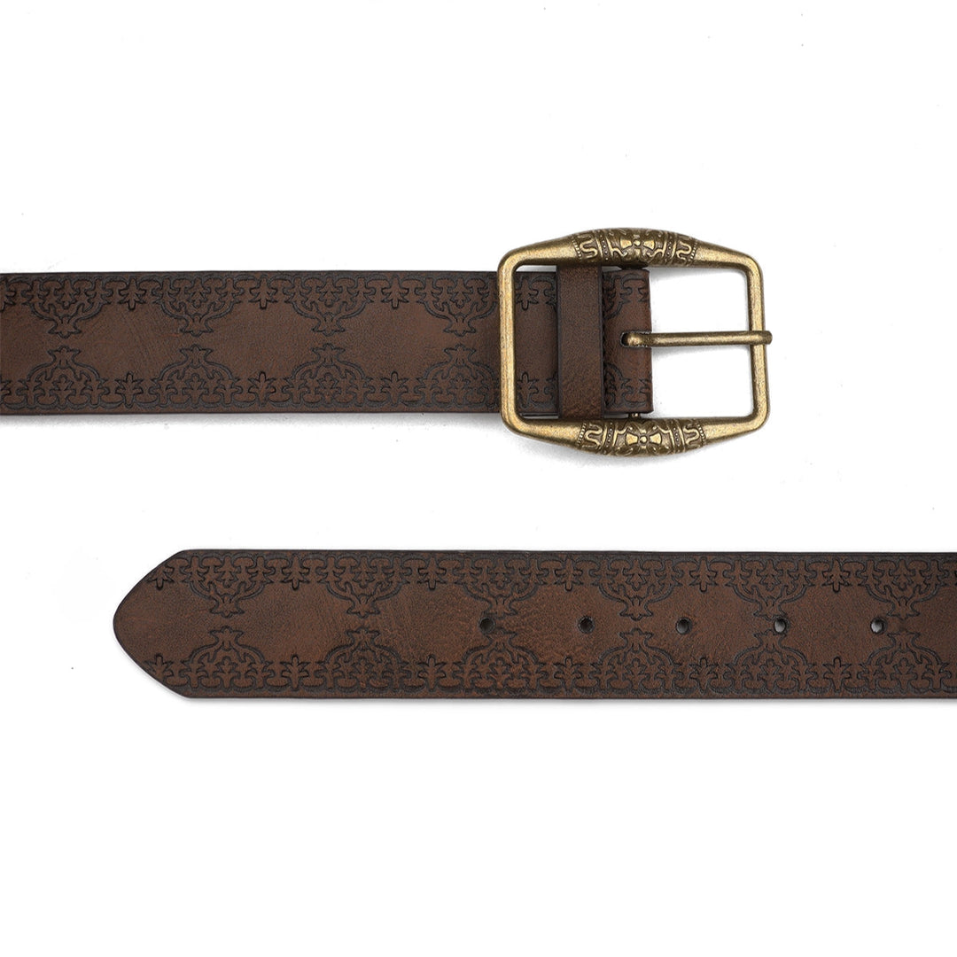 Retro Embossed Distressed Metal Buckle Belt