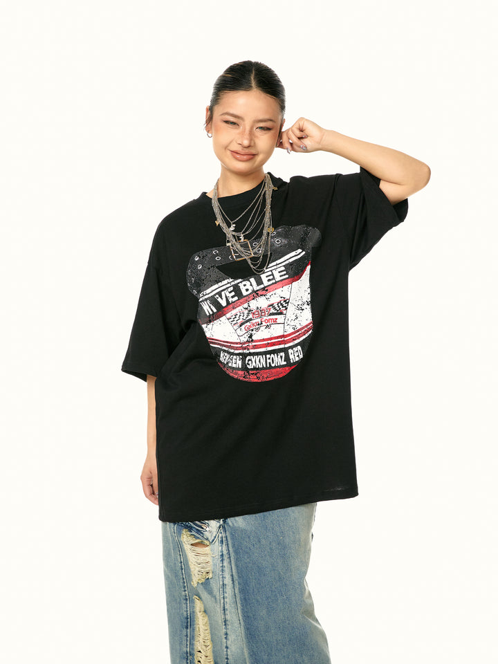 Retro Print Heavy Cotton T-shirt