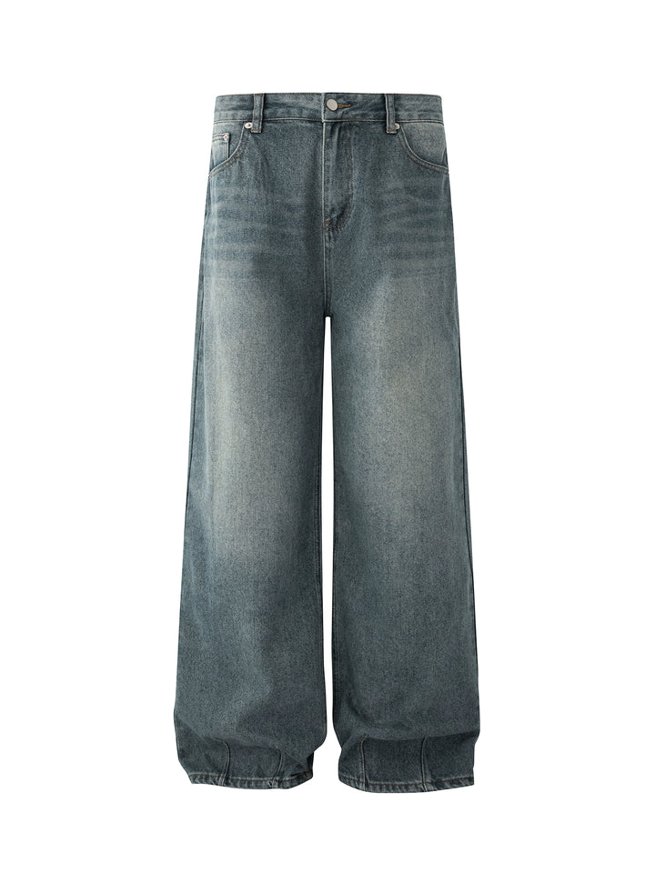 Washed Wide-Leg Straight Jeans