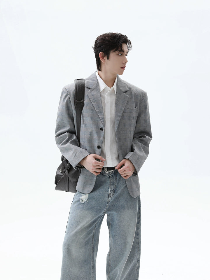 Plaid Loose Fit Suit Jacket