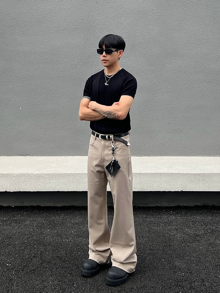Pantalones casuales minimalistas de pierna recta acampanada 