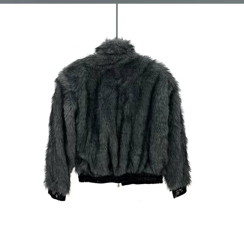 Faux Mink Fur Patchwork Lapel Jacket