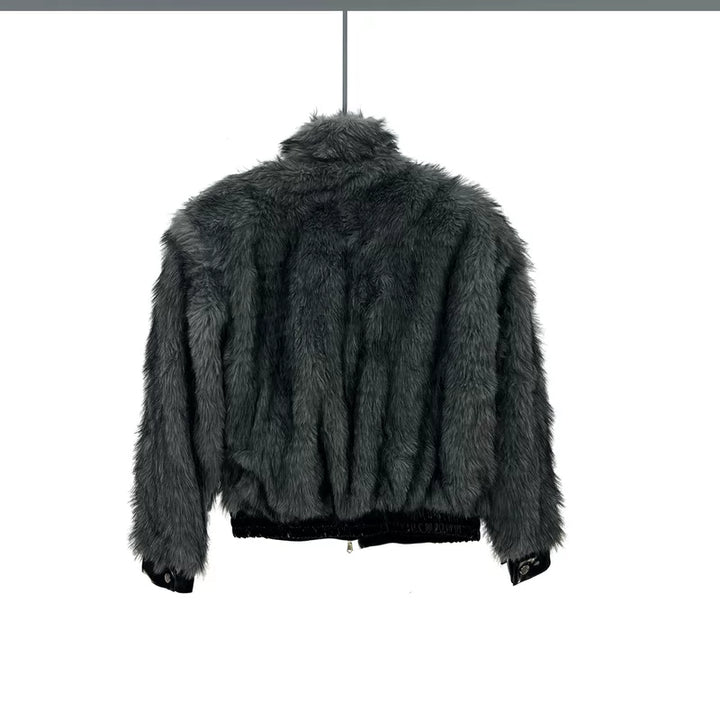 Faux Mink Fur Patchwork Lapel Jacket