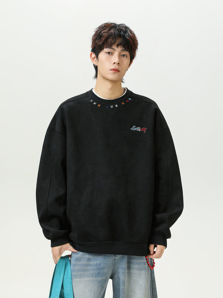 Suède Crew Neck Sweatshirt met Borduursel 