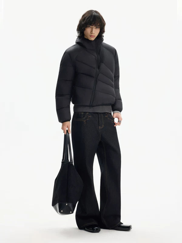 Lightweight Diagonal-Zip Puffer Down Jacket