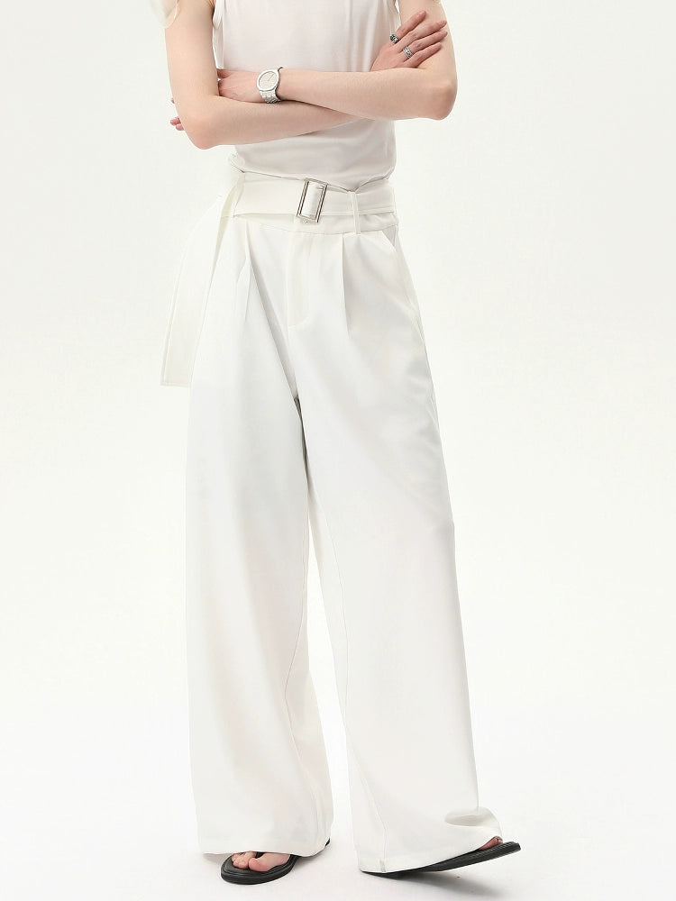 Detachable Belt Loose Straight Drape Pants