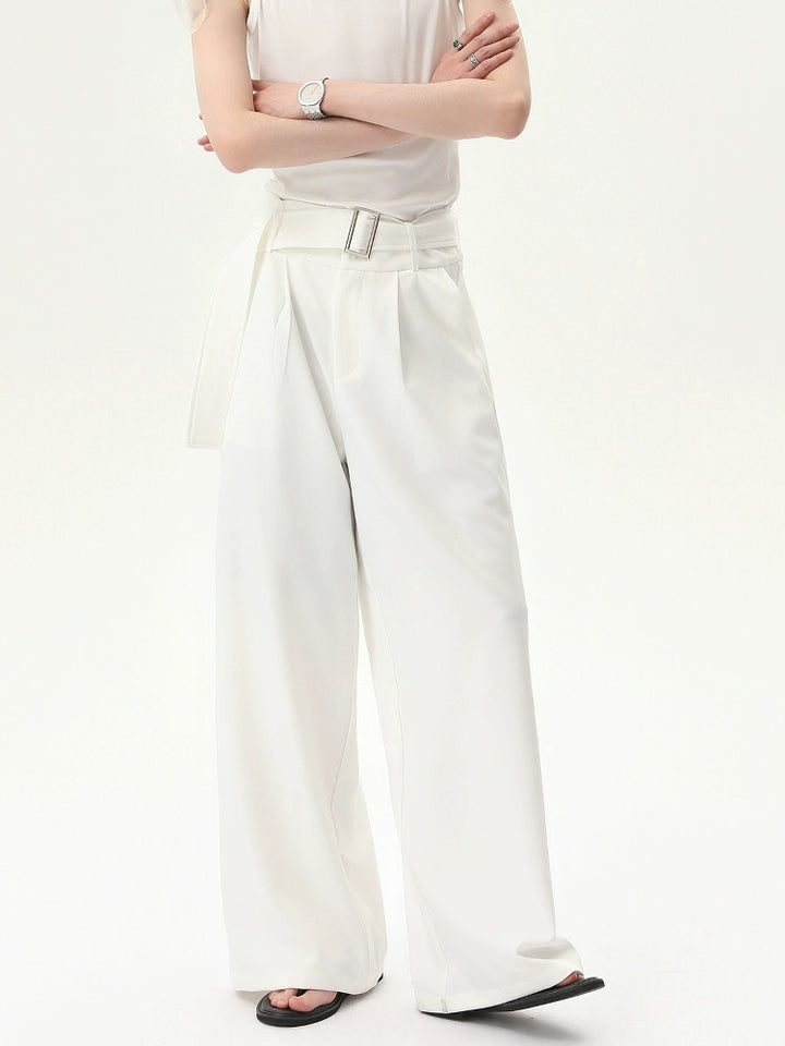 Detachable Belt Loose Straight Drape Pants