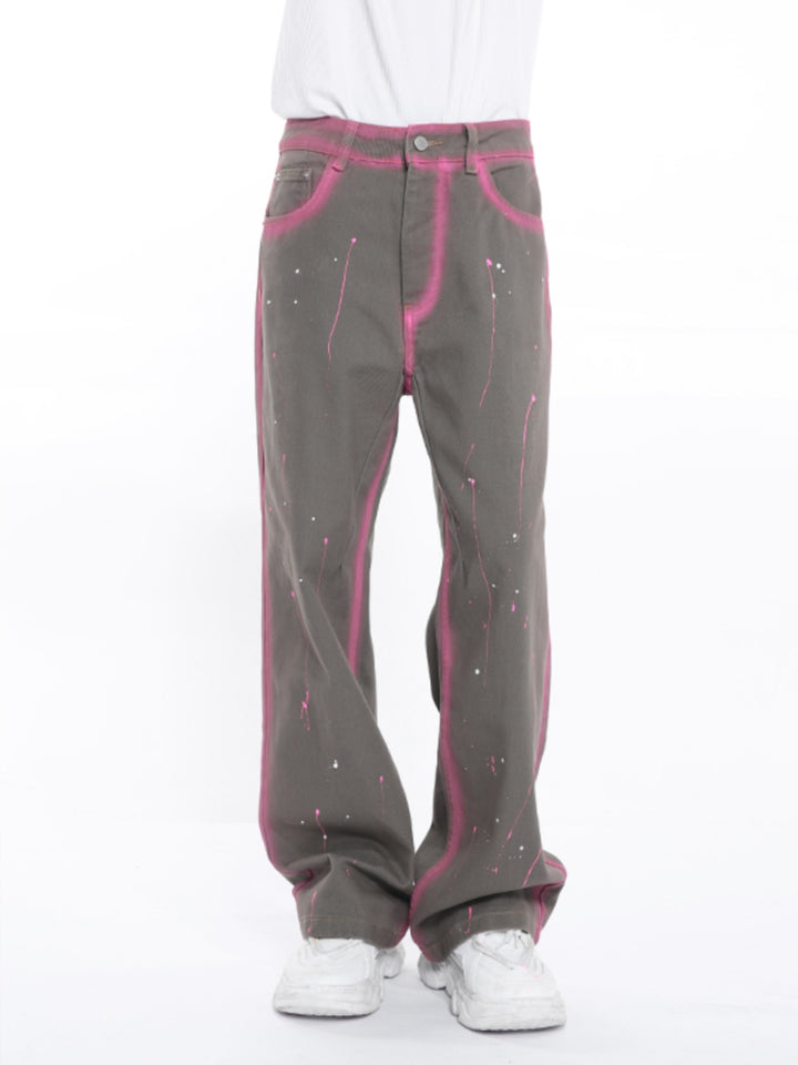 Graffiti-Inspired Straight Denim Pants