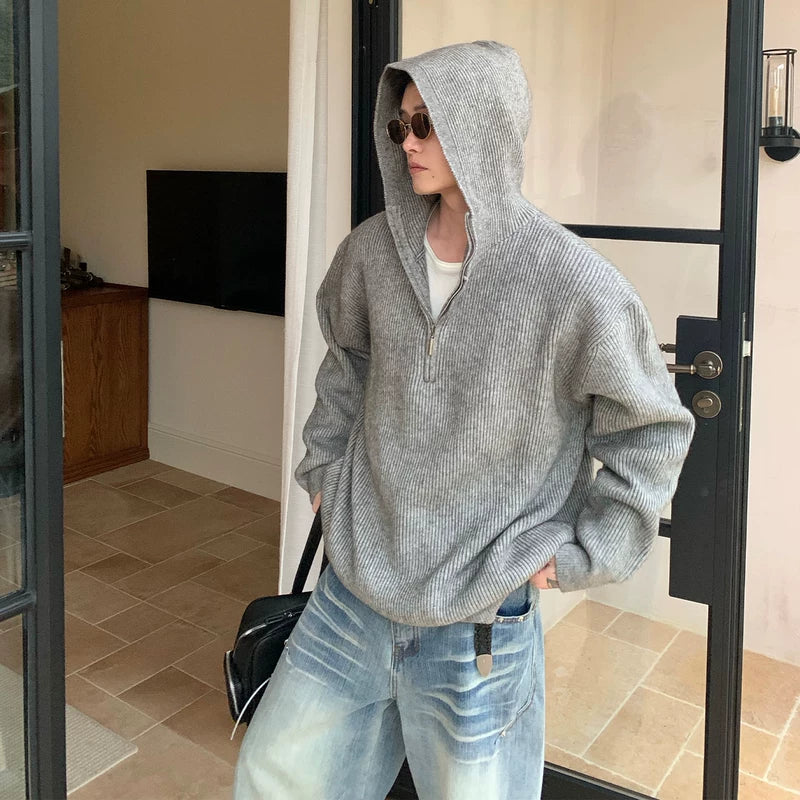 Half-Zip Hooded Gebreide Trui 