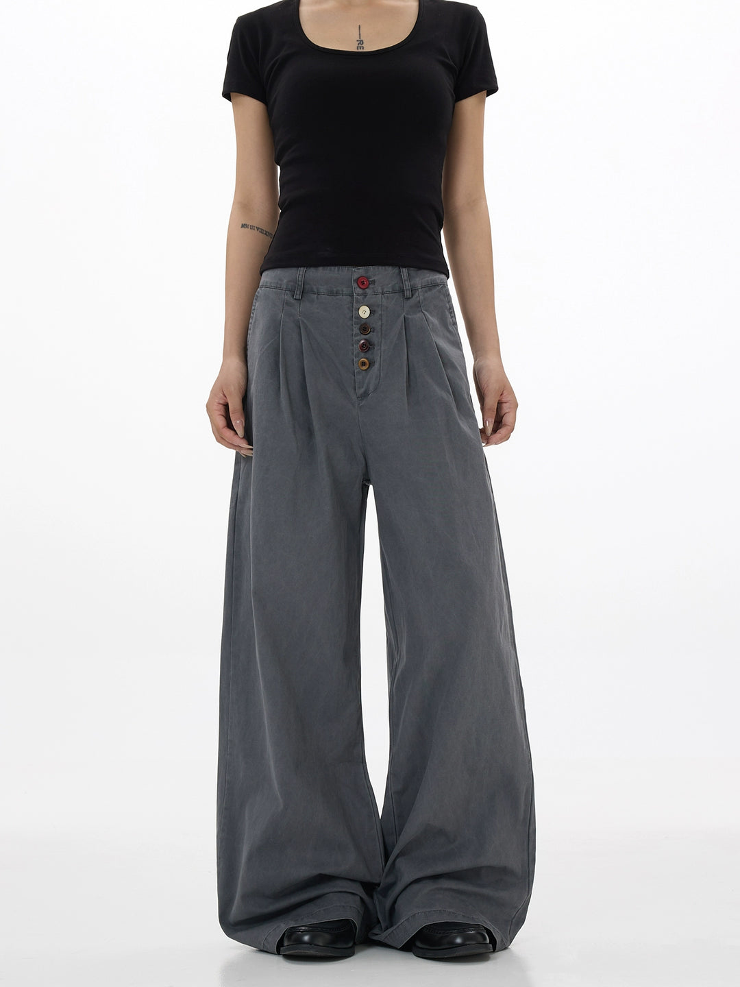 Wide Leg Buttoned Casual Vintage Pants