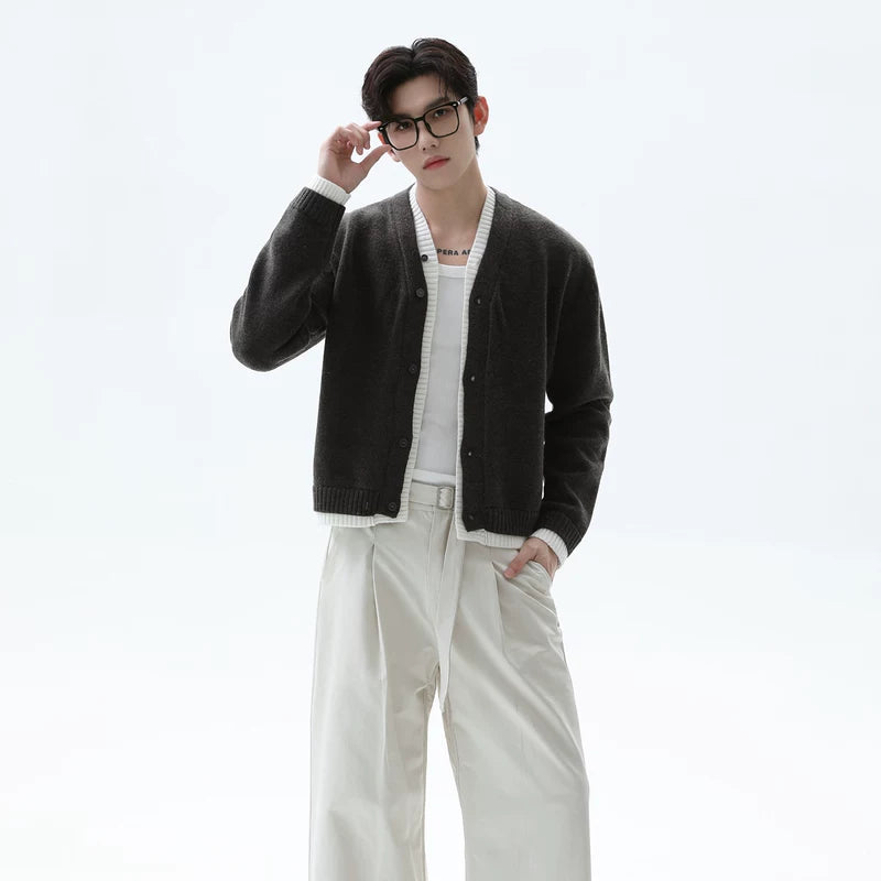 Faux Two-Piece Knit Cardigan Sweater