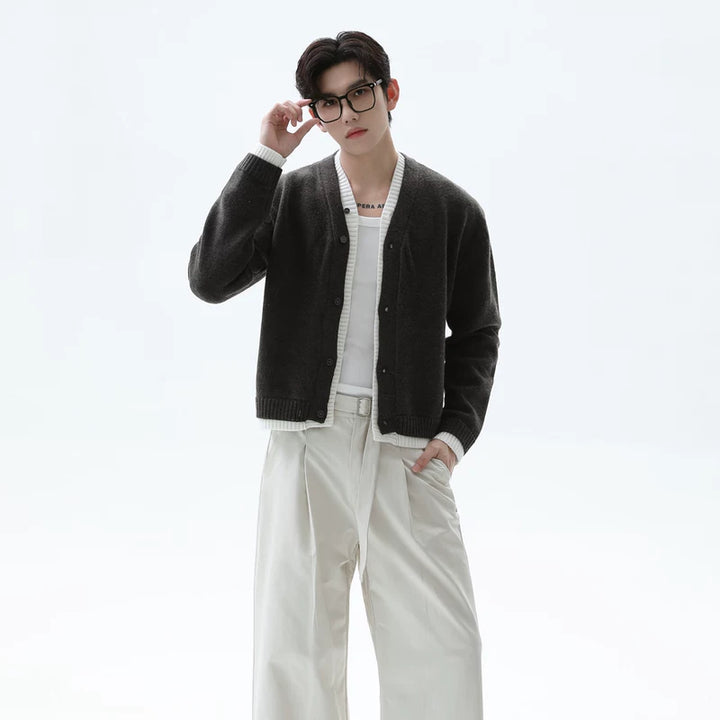 Faux Two-Piece Knit Cardigan Sweater